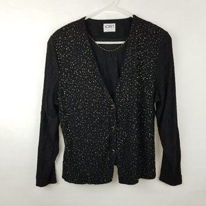 Koret Petites Blouse with Beautiful Bead Work on the Front Size L Black/Gold